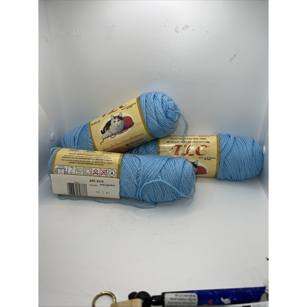 Red Heart TLC Essentials Yarn 5oz Skein , 100% Acrylic Worsted Weight Light Blue